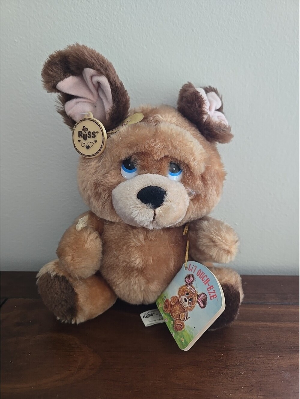 Vtg Crying Dog Russ Little Ouch Eze 7.5" Plush Stuffed Animal Toy w/ Ear Tag